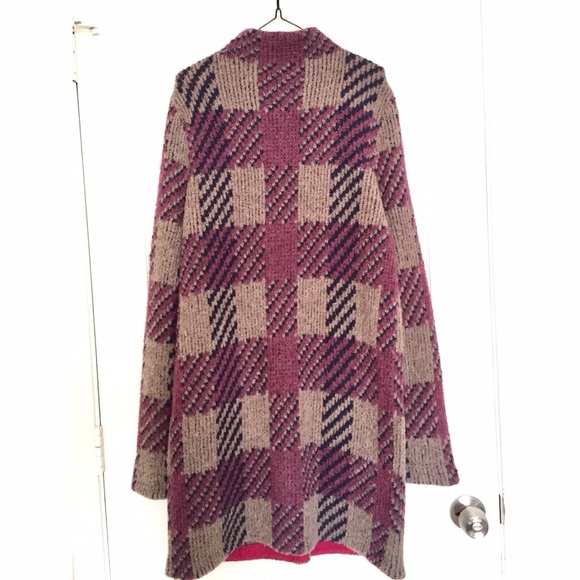 Free People Cottagecore Grandma Brown and Burgandy Plaid Wool Long Cardigan - Picture 9 of 9